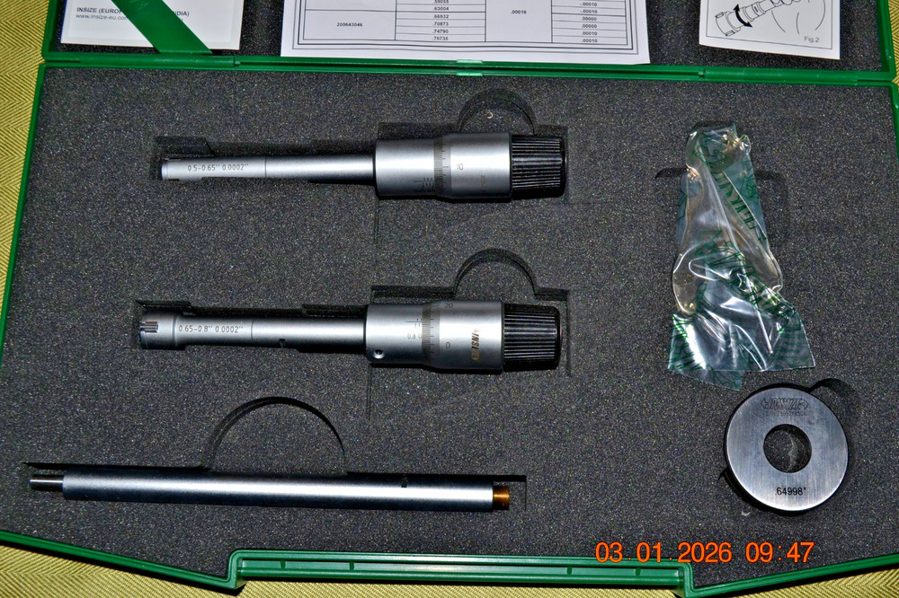 INSIZE Three Points Internal Inside Micrometers 3227-E082 Range .5-.8"