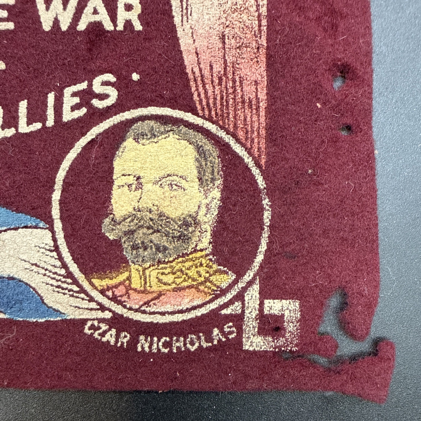 WWI Souvenir of the War of 1914 Felt banner Allies France Britain Belgium Russia