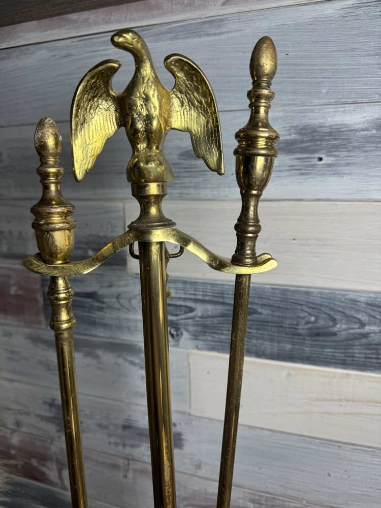 Vintage Brass American Eagle Fireplace Tools