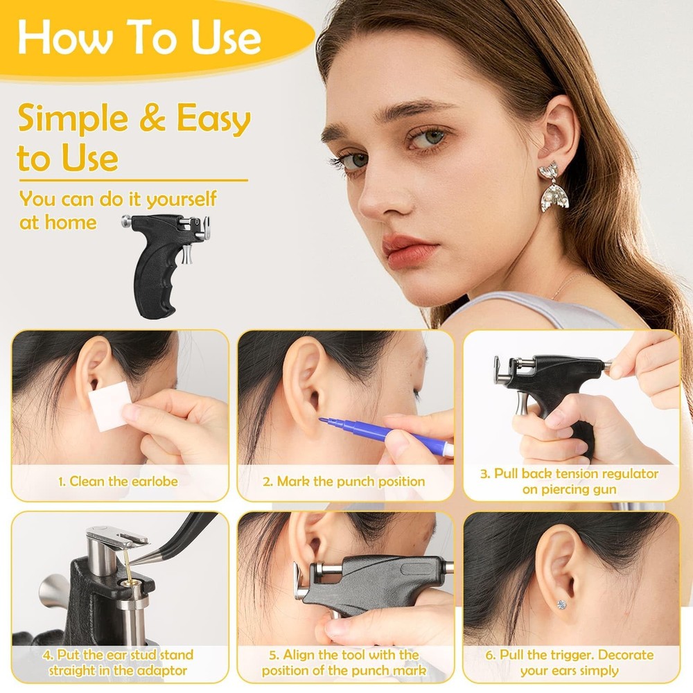 Professional Ear Piercing Gun, Reusable Machine with Dark Black
