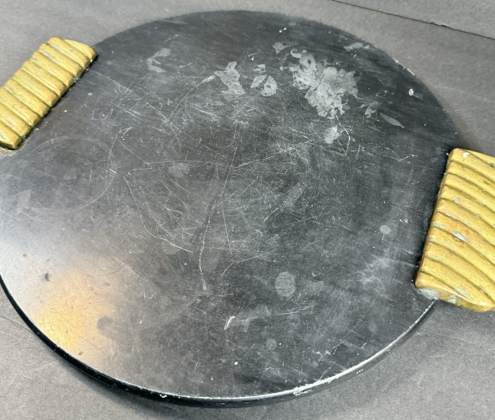 Decorative Round Marvel Tray With Brass Handles