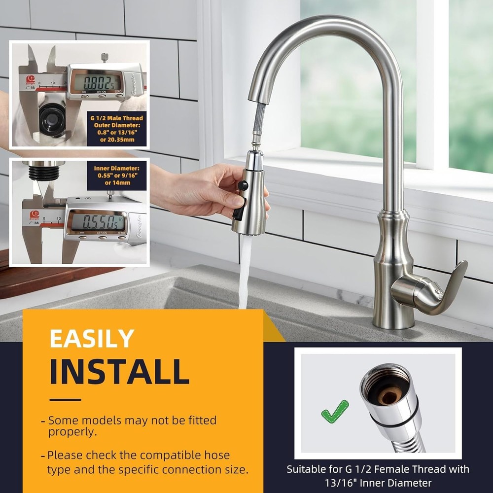 Versatile Kitchen Faucet Head with Stream, Spray & Pause Modes - Brushed Nickel