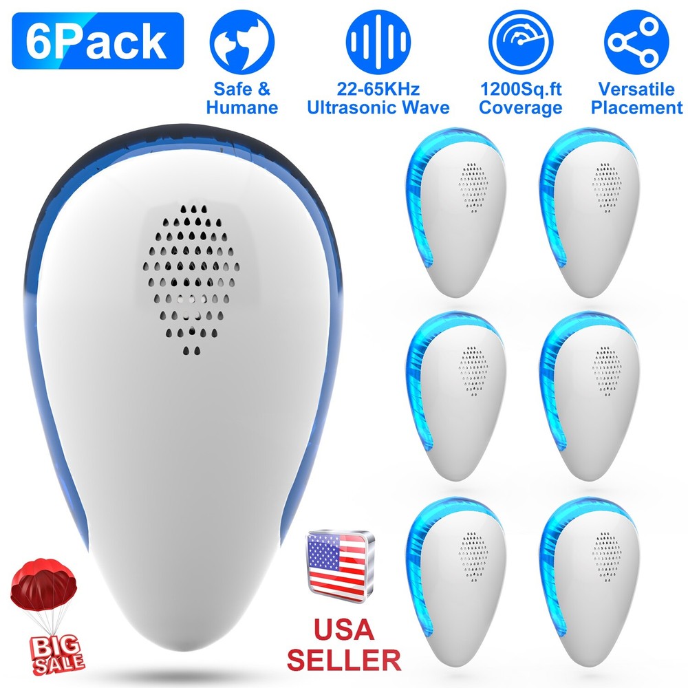 6 Pack Ultrasonic Bug Repeller Plug in Unit for Mosquitos Spiders Mice Control
