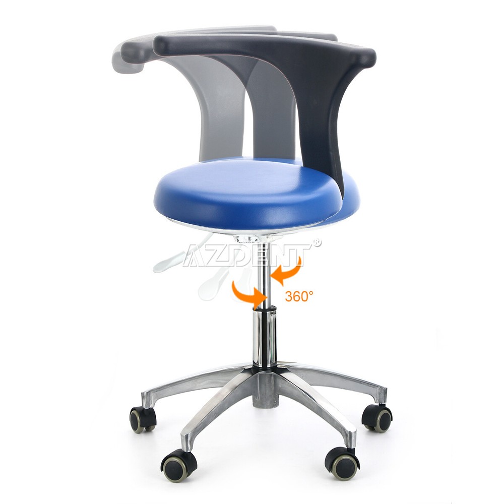 Dental Assistant Mobile Rolling Stool Adjustable Height Back Support PU Leather
