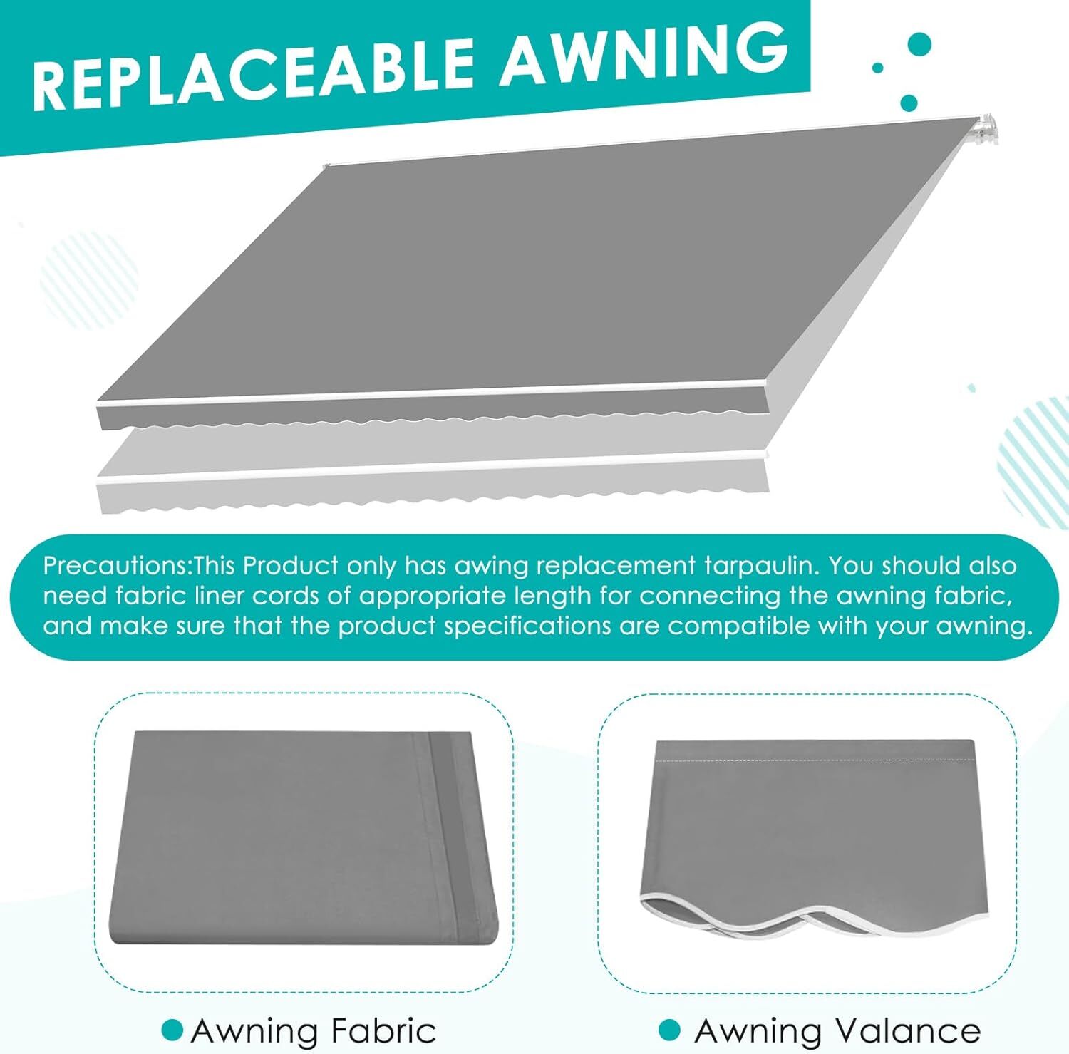 Outdoor Patio Awning Replacement, Sunshade Canopy Awning (Without Frame) 4 Size