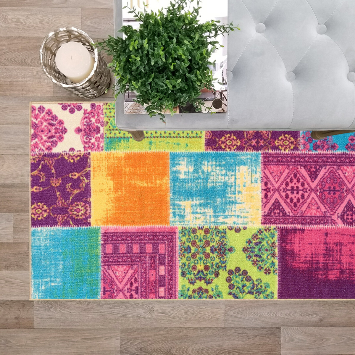 Custom Size Stair Hallway Runner Rug Rubber Back Non Slip Multicolor Patchwork