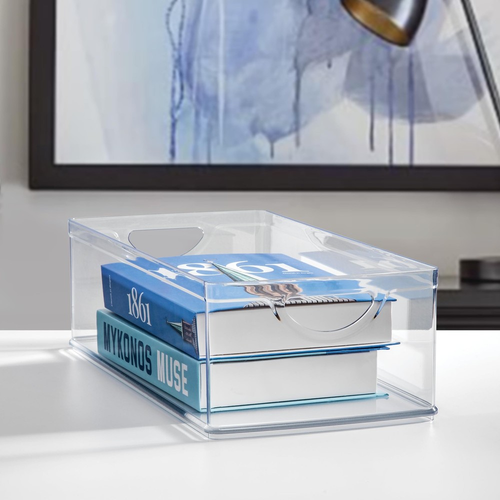 iDesign Stackable Clear Plastic Extra Long Storage Bin, Large,