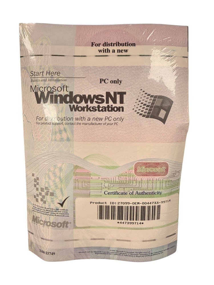 Windows NT Workstation Operating System Version 4.0 -Factory sealed, Never Used