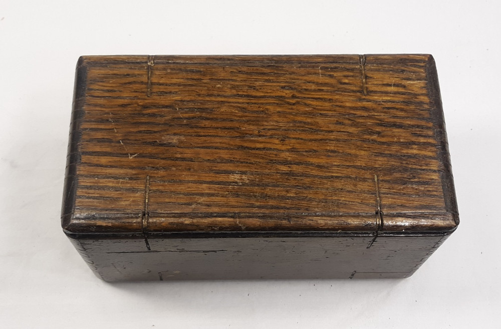 1889 Singer Sewing Machine Oak Folding Box with Some Attachments