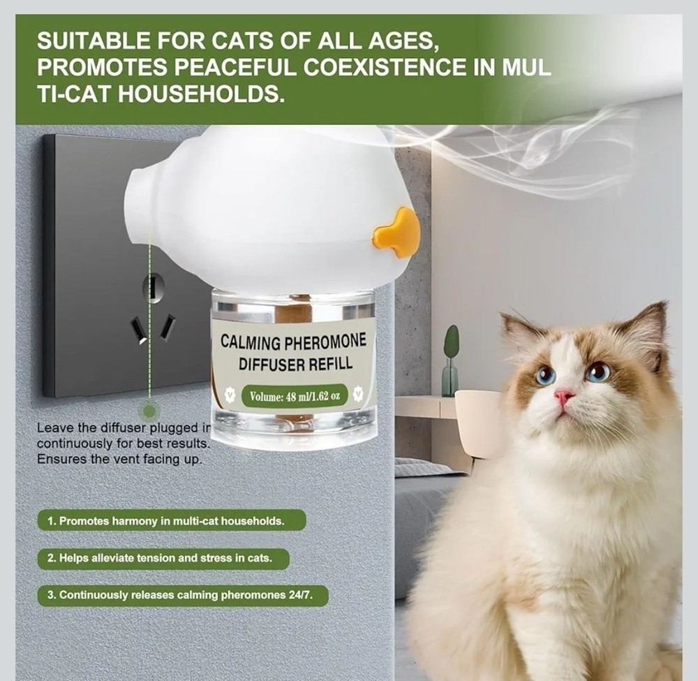 TkacmoyCat Calming Diffuser, 4-in-1 Pheromone Refills for Anxious Cats,...