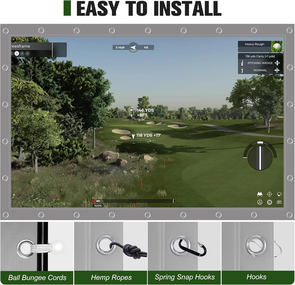 Grey Golf Simulator Impact Screen, 3D Air Mesh Projector Screen, Golf Practice H