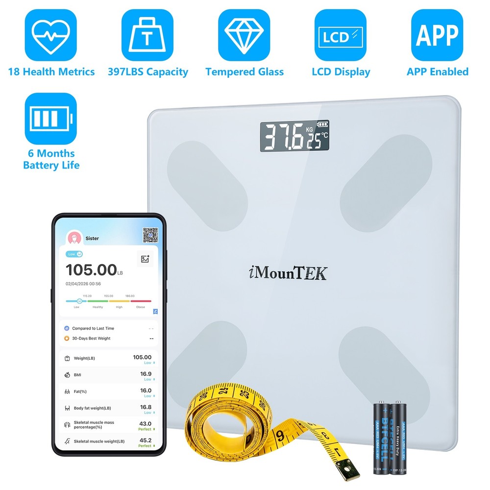 High Accuracy Smart Scale with BMI & Body Composition Sync 397LBS Capacity
