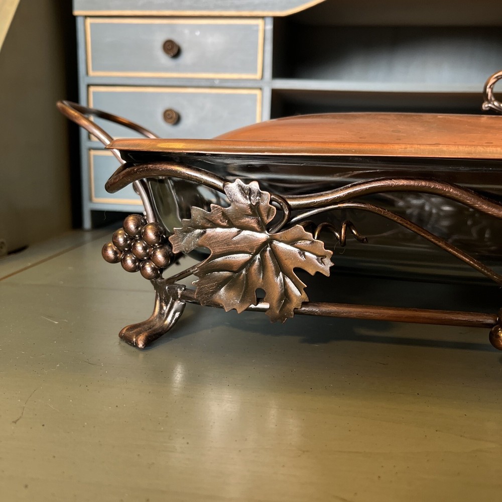 MARINEX Brazil, Glass & Copper Rectangular Buffet, Casserole Dish Serving Tray