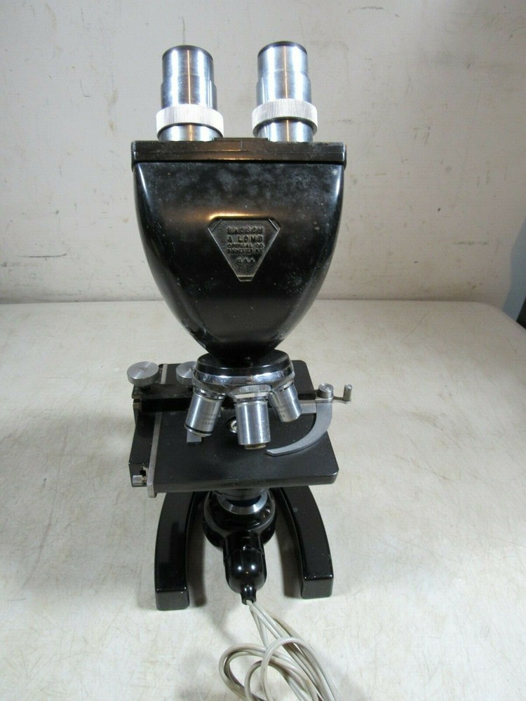 Antique 1945 Bausch & Lomb Binocular Stereo Microscope Monolux Light W/Case