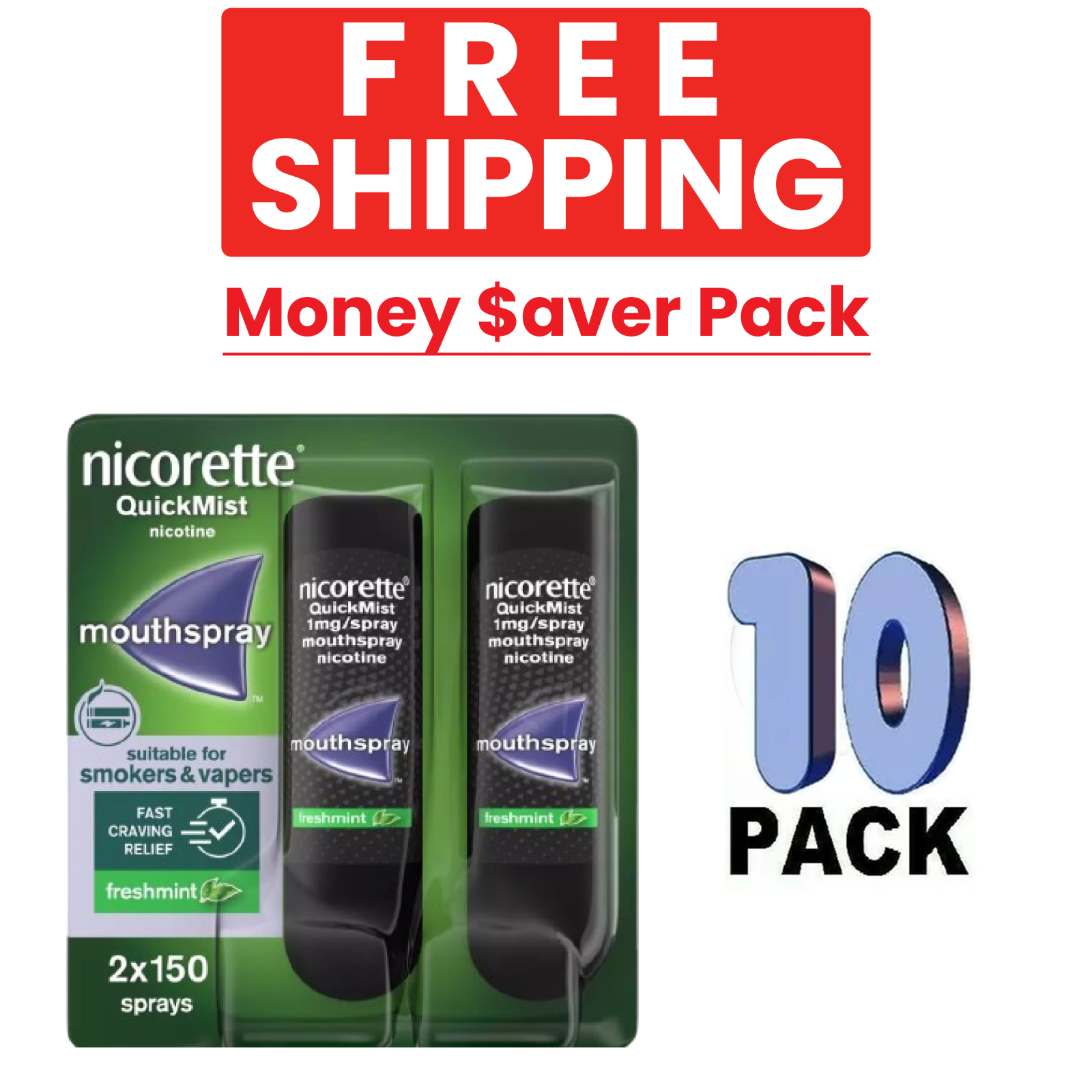 10X Nicorette Quickmist Duo, 2 x 150 sprays FREE SHIPPING