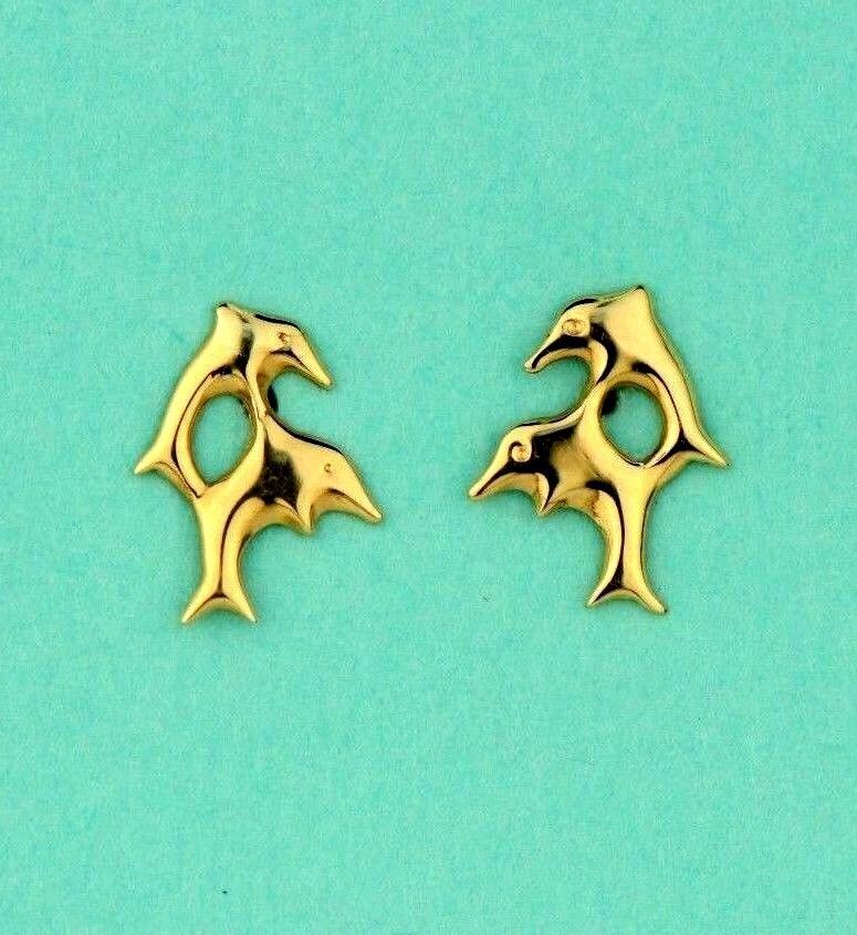 14k Yellow Gold Double Dolphin Stud Earrings