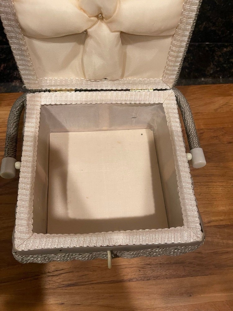 Vintage Weaved String & Fabric Sewing Basket