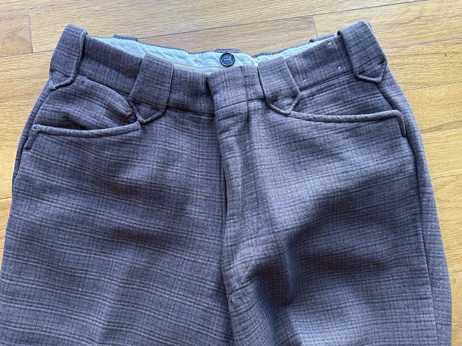 EDDIE BAUER Vintage Heavy Wool Plaid Hunting Winter Pants Leather Cuffs 31-32" W