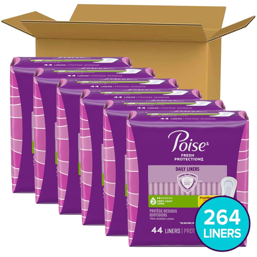 Poise Daily Liners: Very Light Absorbency, Long, 264 Count - Discreet Bladder Le