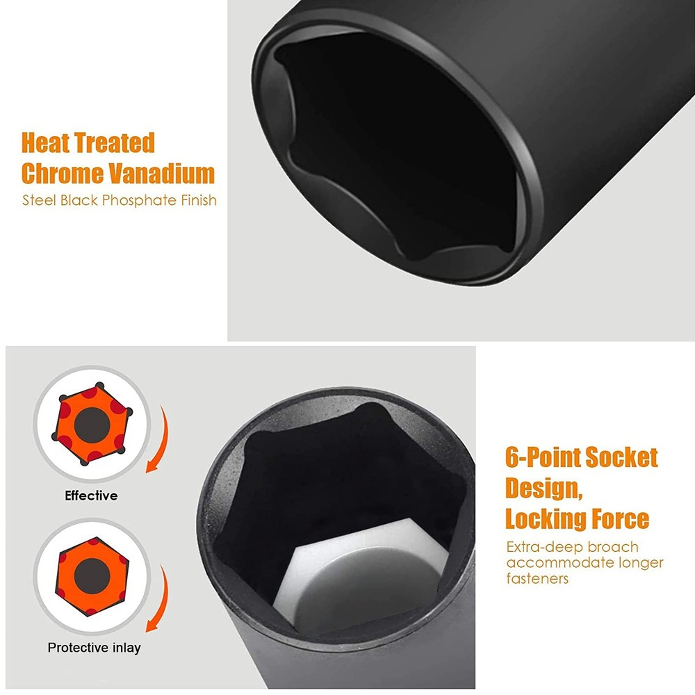 ACEBON 1/2 Inch Drive Wheel Protector Impact Socket, Thin Wall Deep 4 PCS