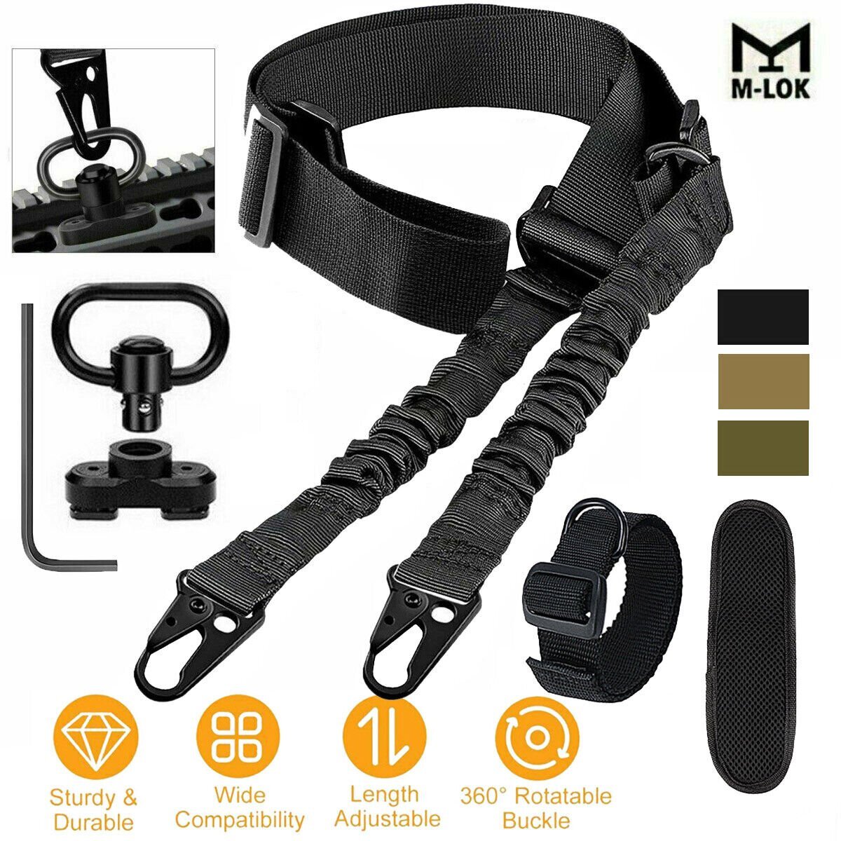 Tactical 2 Point Sling QD Swivel Rifle Adjustable Gun Sling Strap w/ MLOK Swivel