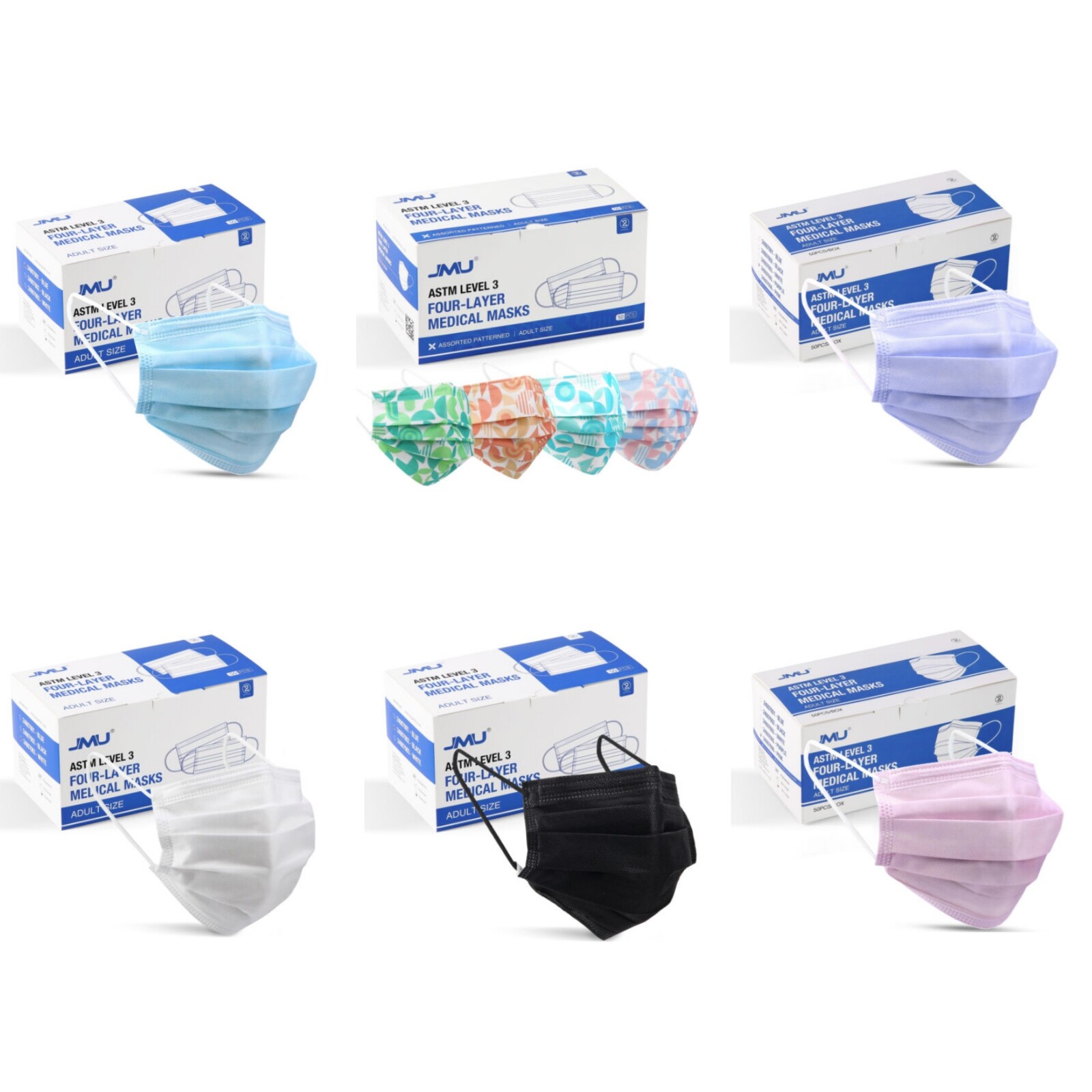 JMU ASTM Level 3 Face Masks 4-Ply BFE 98% Disposable Medical Shield Mask