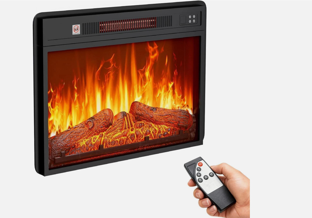24" Electric Fireplace Insert, Fireplace Heaters with Log Set Remote Control NEW
