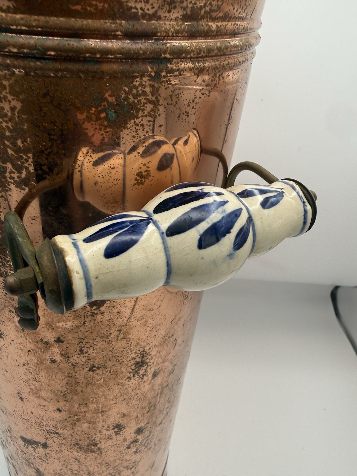 Vintage Umbrella Stand With Delft Style Handles Copper Plated
