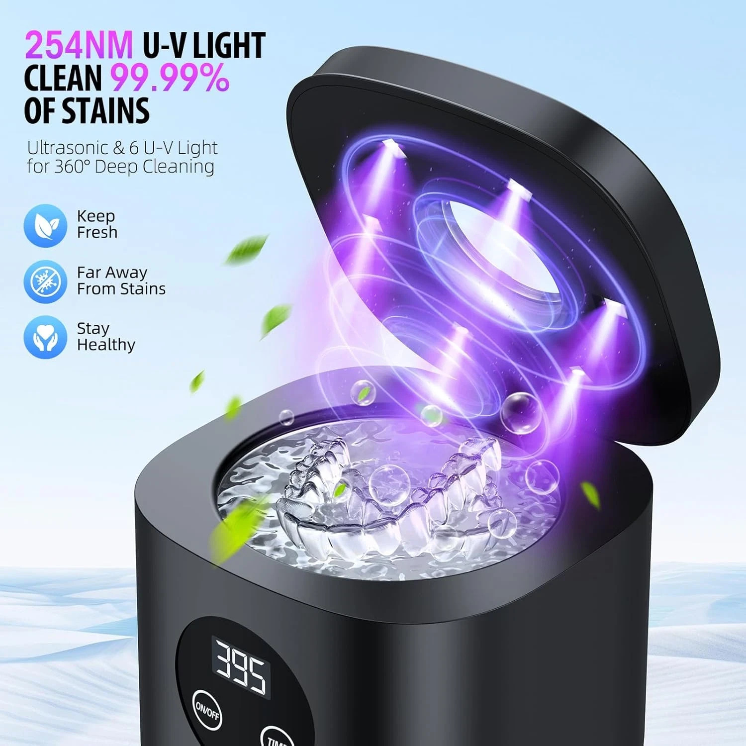 Ultrasonic Retainer Cleaner Machine, 52Khz for Jewelry Dentures Braces Wathches