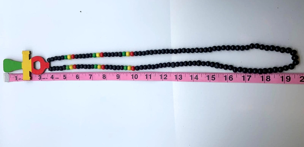 wooden ankh cross necklace rasta colors Egyptian protection religion beads