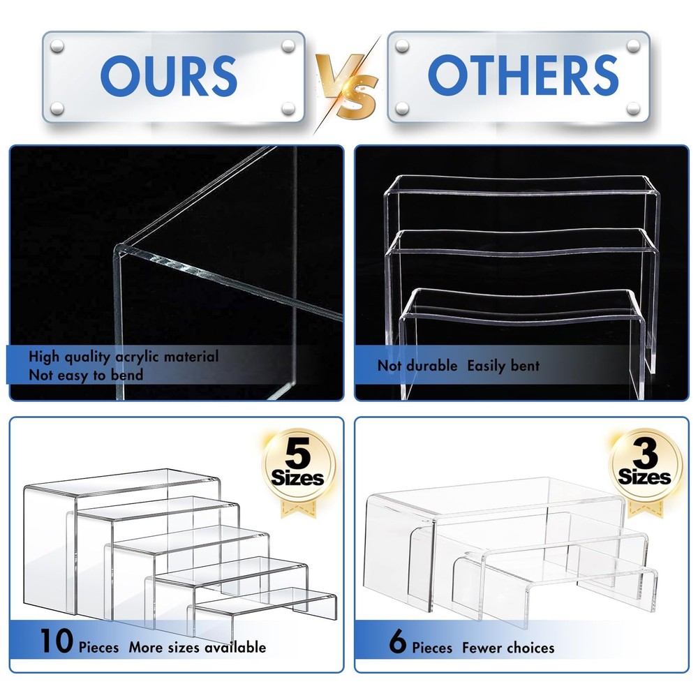 Display Risers 10 Pcs 2 Set Acrylic Riser Display Shelf Clear Display Riser D...