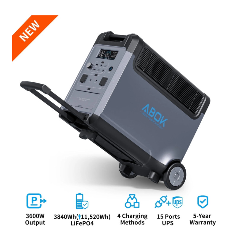 ABOK Portable Power Station, 3840Wh LiFePO4 Battery, 3600W Electric Solar Genera