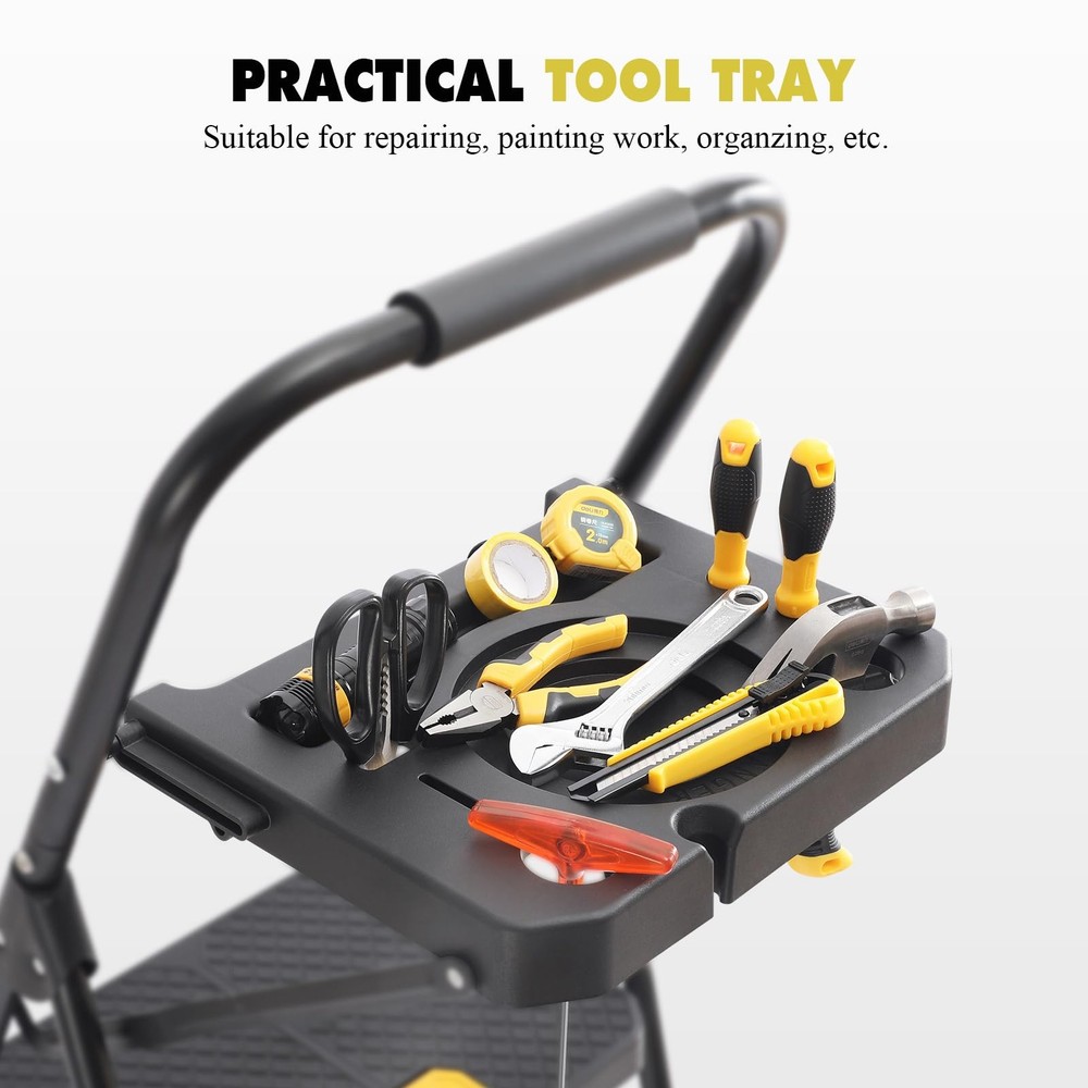 4 Step Ladder with Tool Platform, Folding Step Stool with Wide Pedal, Safety ...