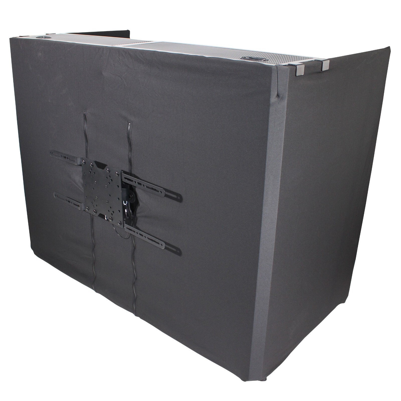 ProX XF-MESA MEDIA Portable DJ Facade Table Station with TV Mount, Scrims & Bag