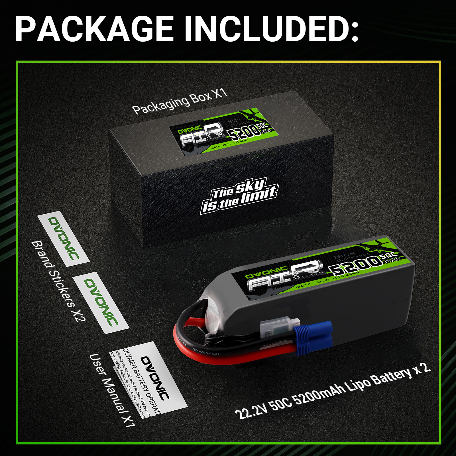 2x Ovonic 22.2V 50C 6S 5200mAh Lipo Battery EC5 for RC Car Truck Heli Jet Boat