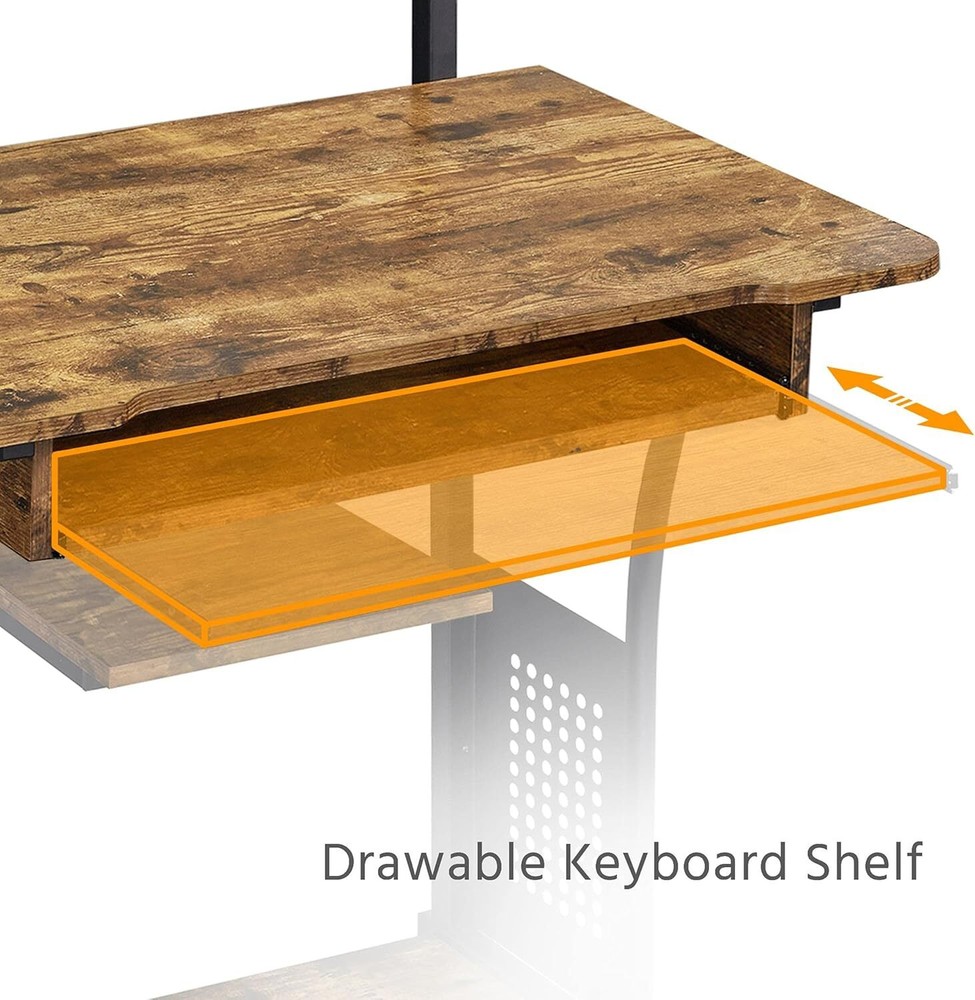 Yaheetech 3 Tiers Rolling Computer Desk with Keyboard Tray and Printer Shelf