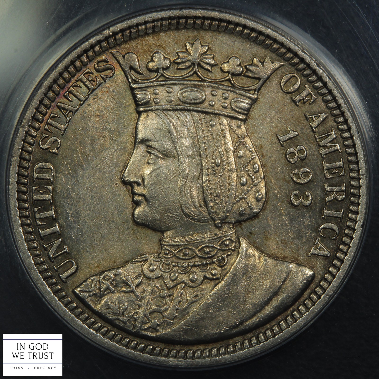 1893 Isabella Commemorative Silver Quarter 25C ANACS AU 58 Details - Cleaned