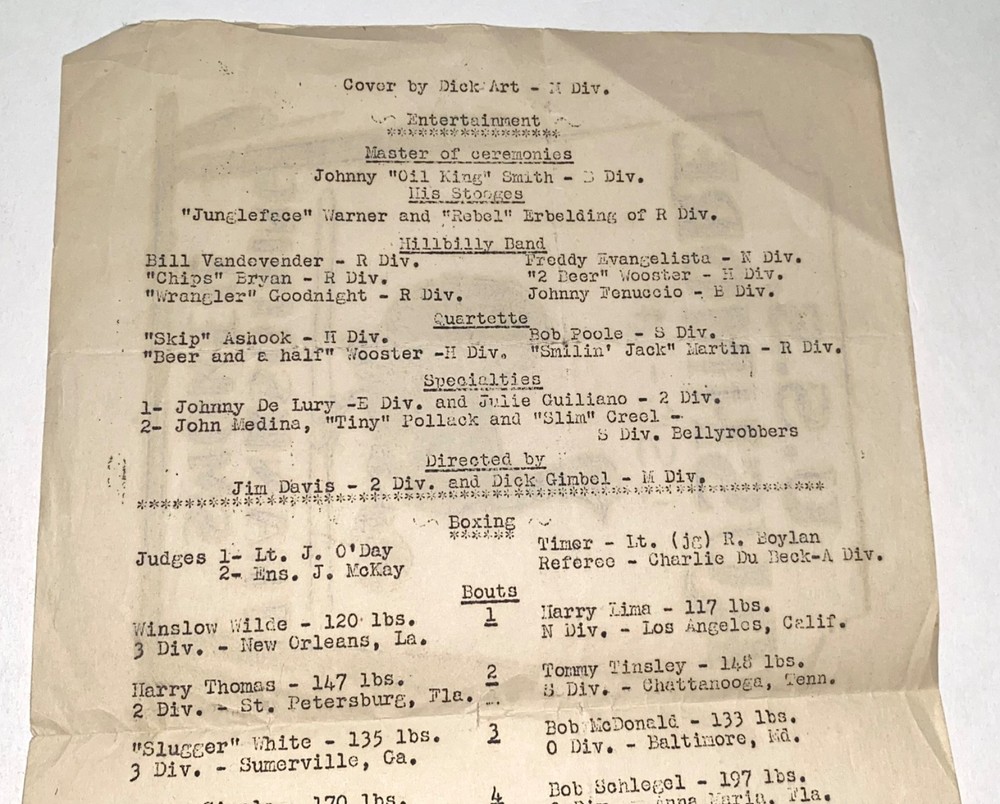 Rare American WWII Navy USS Rushmore Thanksgiving Smoker Boxing Program! 1944!