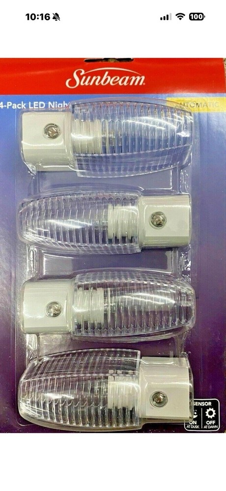 New Sunbeam 4 Pack LED Automatic Plug In Sensor Night Lights