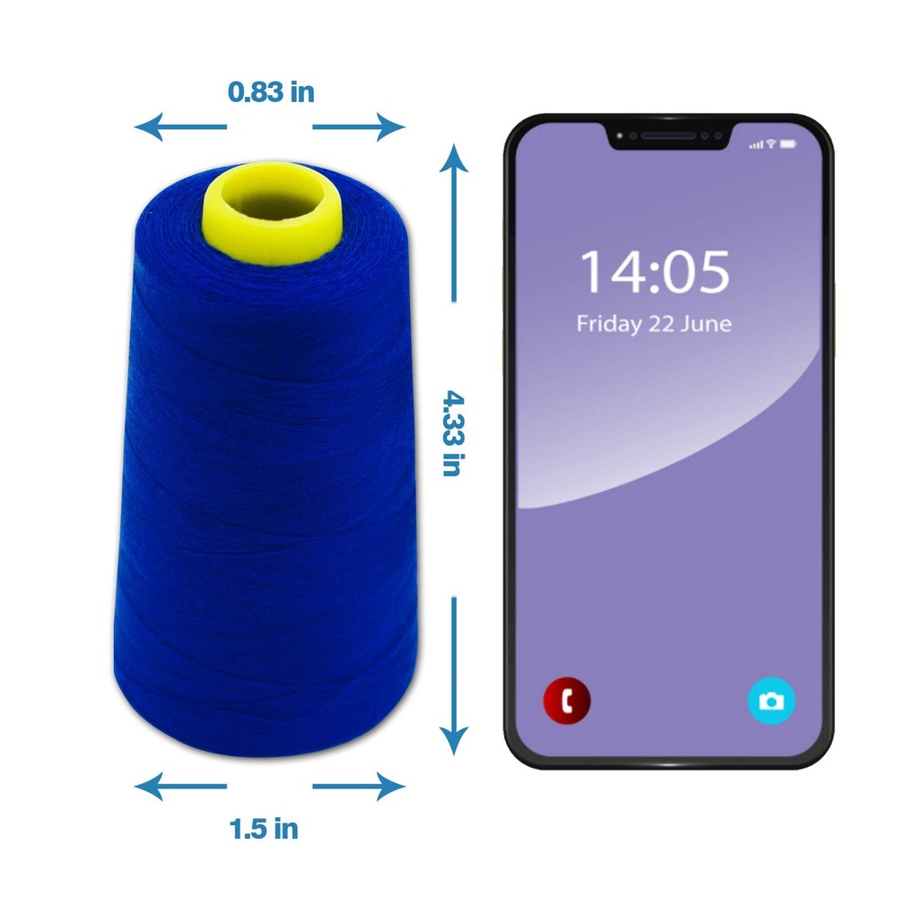Blue Serger Thread All Purpose Polyester 4 Cones 3000 Yards Each Spool