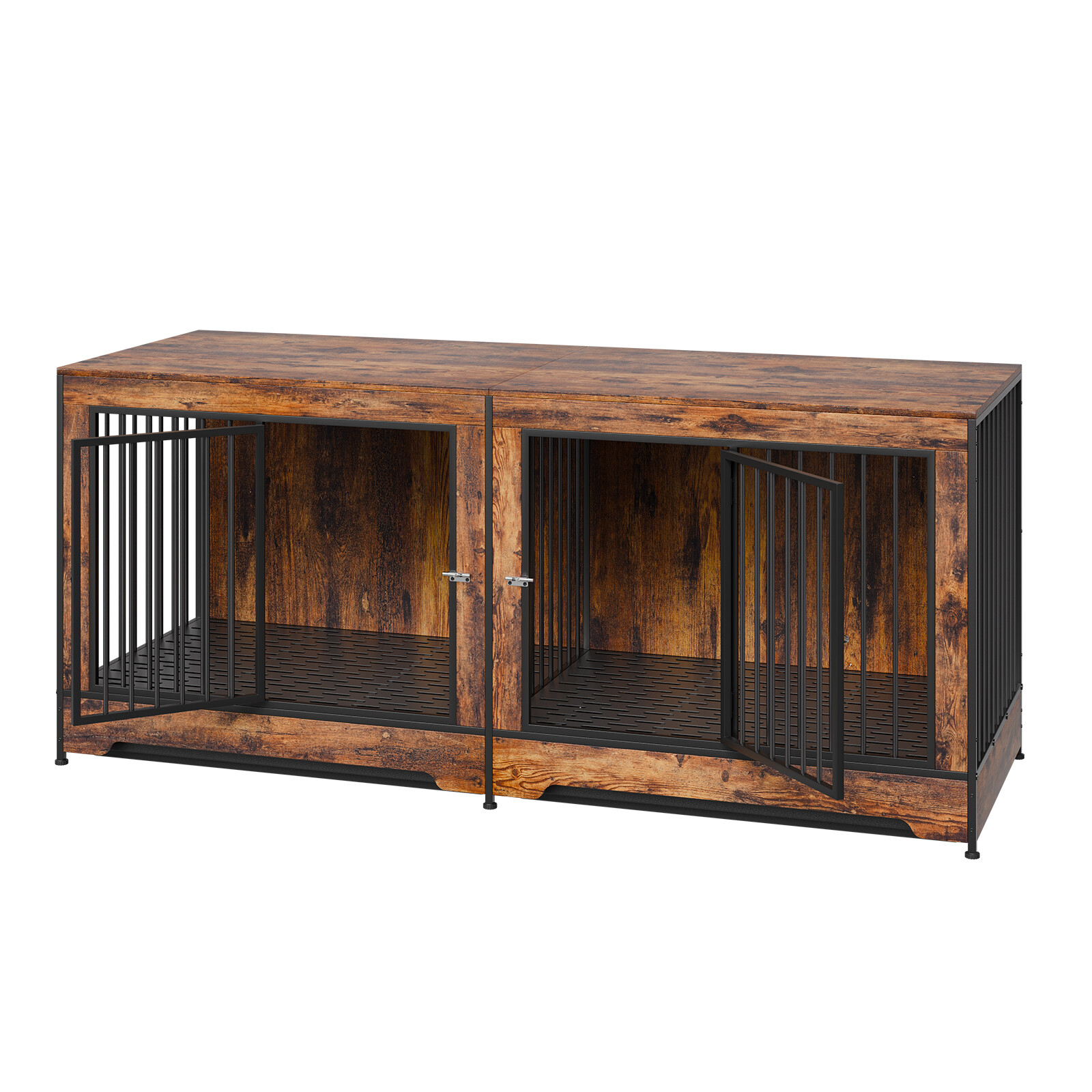 Dog Crate Furniture 75 in Indoor Wooden Dog Kennel with Divider and Tray