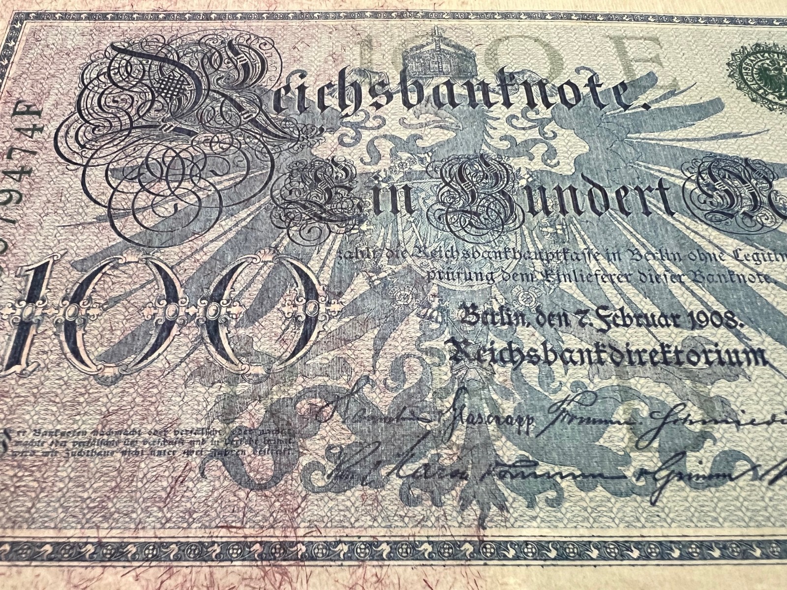 1908 Germany 100 Mark Post WWI Pre WWII Banknote World Paper Money Kaiser