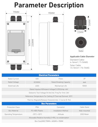 DC Circuit Breaker, 60 Amp Solar Breaker Box, Solar Panel 60 Amp Uv-proof