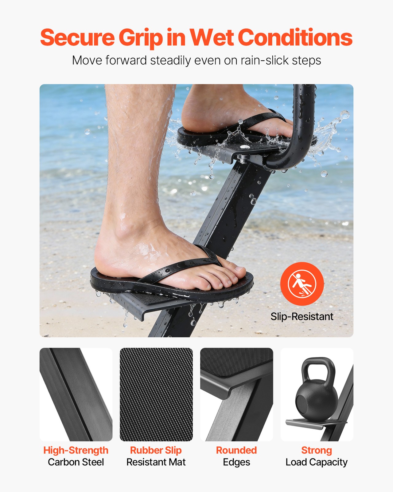 VEVOR Boat Trailer Steps Heavy Duty Boat Steps with Handle 3 Step Bottom Mount