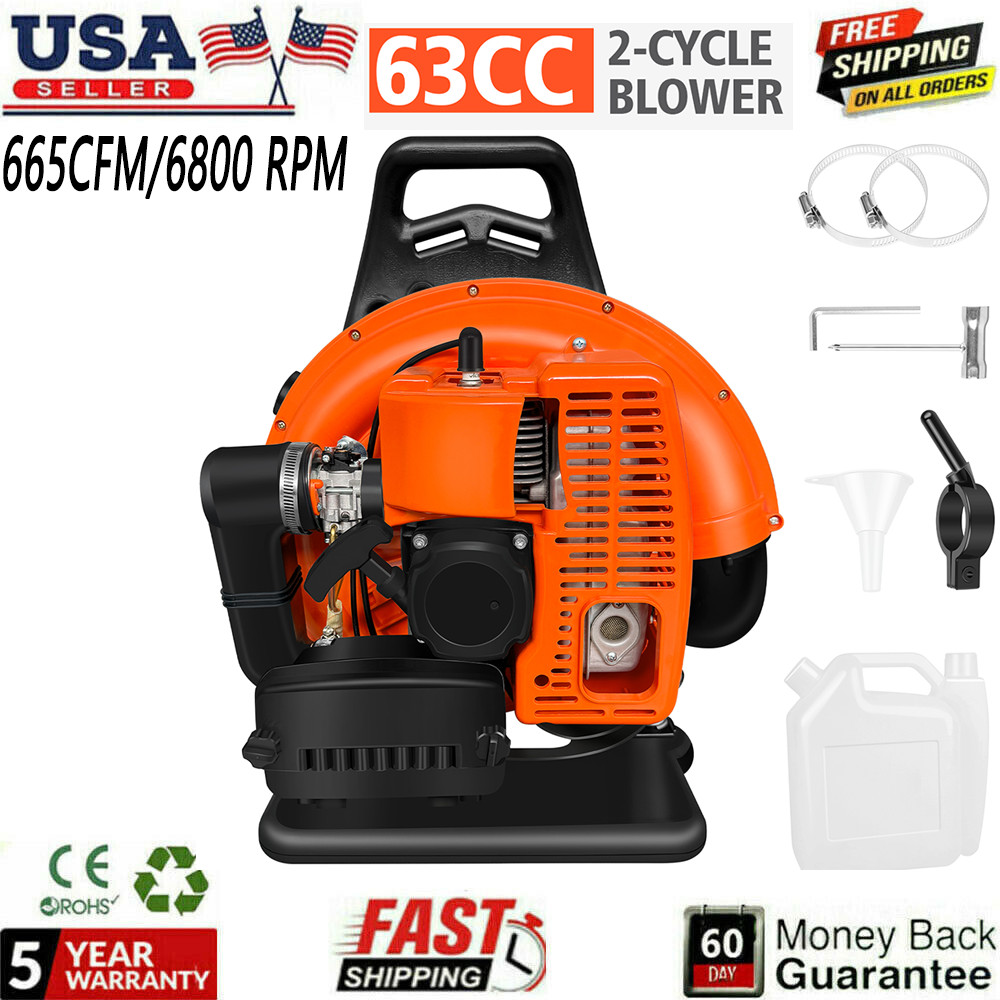 2024 New Upgraded 63CC 2-Stroke 665CFM 3HP Commercial Backpack Gas Leaf Blower