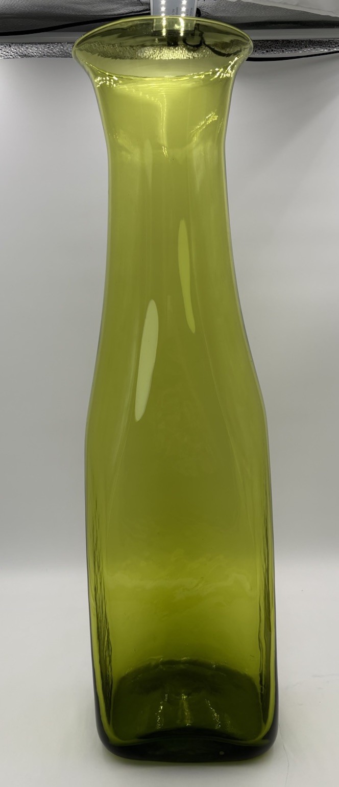 MCM Hand Blown Lime Green Avocado Green Glass Floor Vase 27”