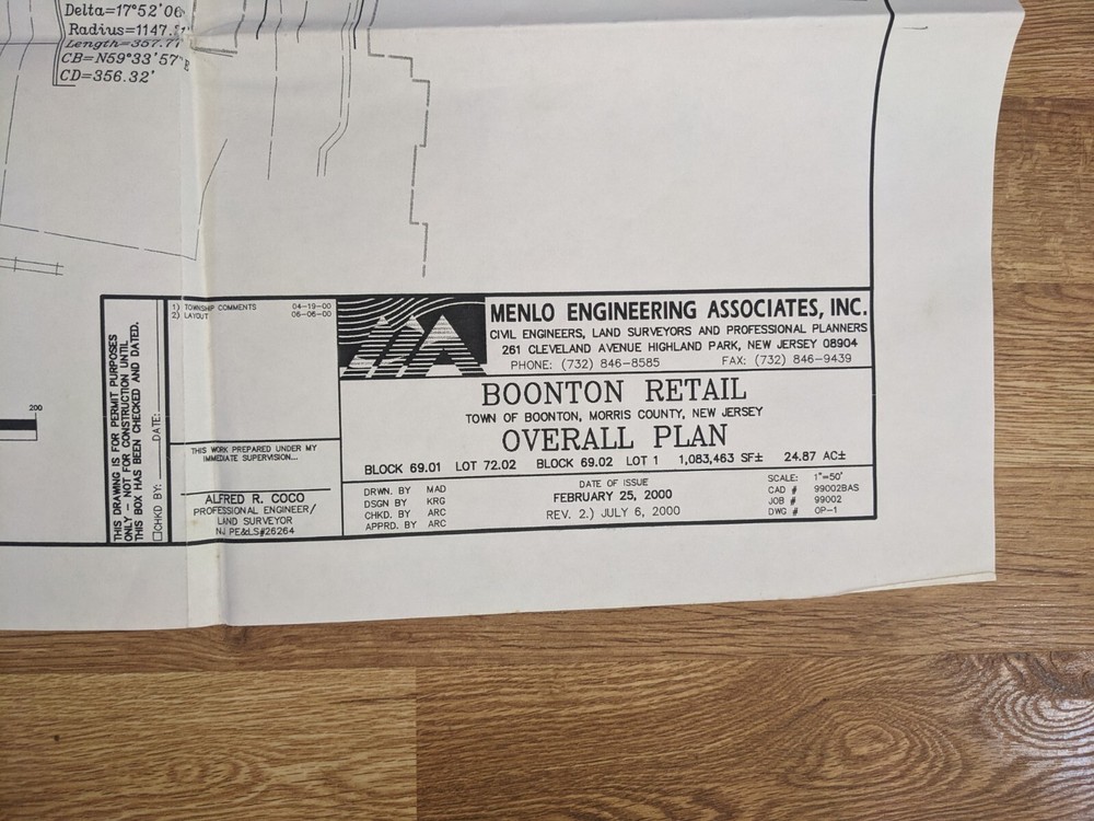 Boonton New Jersey Development Plan Blueprint 36" X 24"