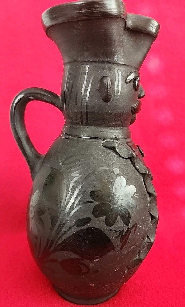 Anthropomorphic Black Glazed Terracotta Servant Uniform Pitcher Planter Signed
