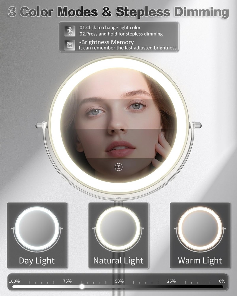 30X/1X Makeup Mirror with Lights, Height Adjustable Lighted Magnifying Vanity...
