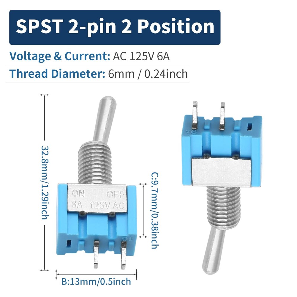10PCS Mini Toggle Switch SPST 2 Pin 2 Position ON/Off Small Toggle Switch Min...